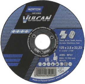 Norton VULCAN Metall-Inox Trennscheibe für Edelstahl, Farbe: Schwarz, Durchmesser: 125 mm, Breite: 2,5 mm, Bohrung: 22,2 mm - Bild 1
