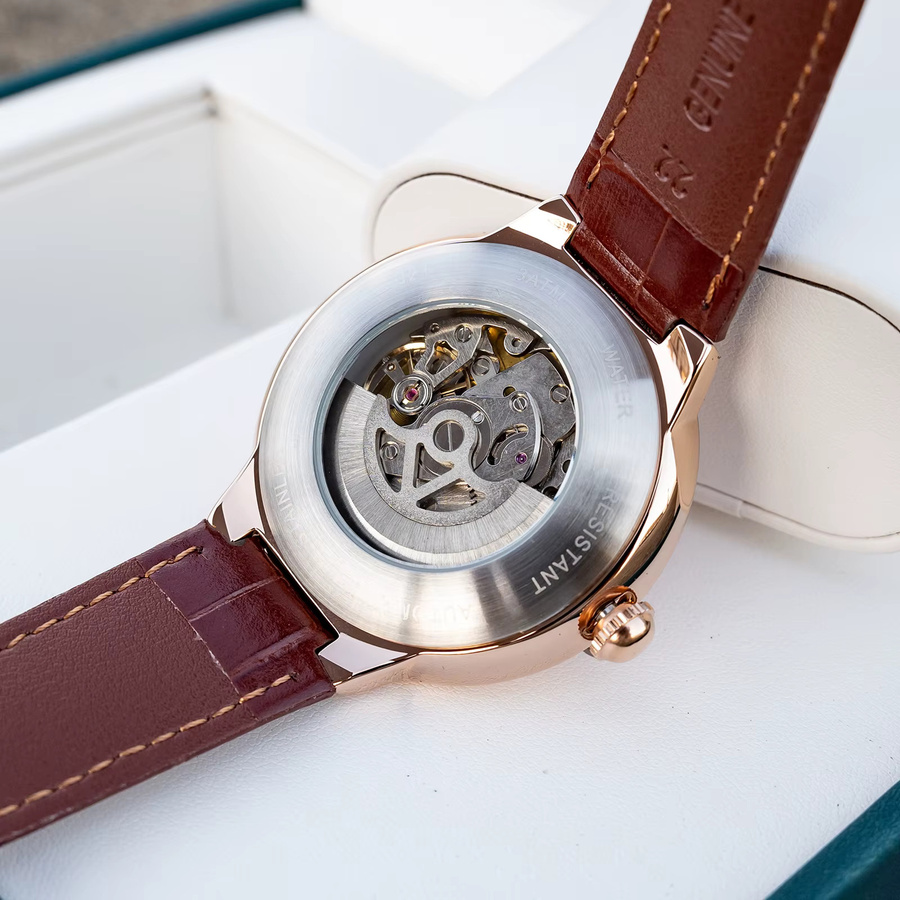 OBLVLO Automatik-Armbanduhr, Roségold, 45 mm, Leder, Herren - Bild 3