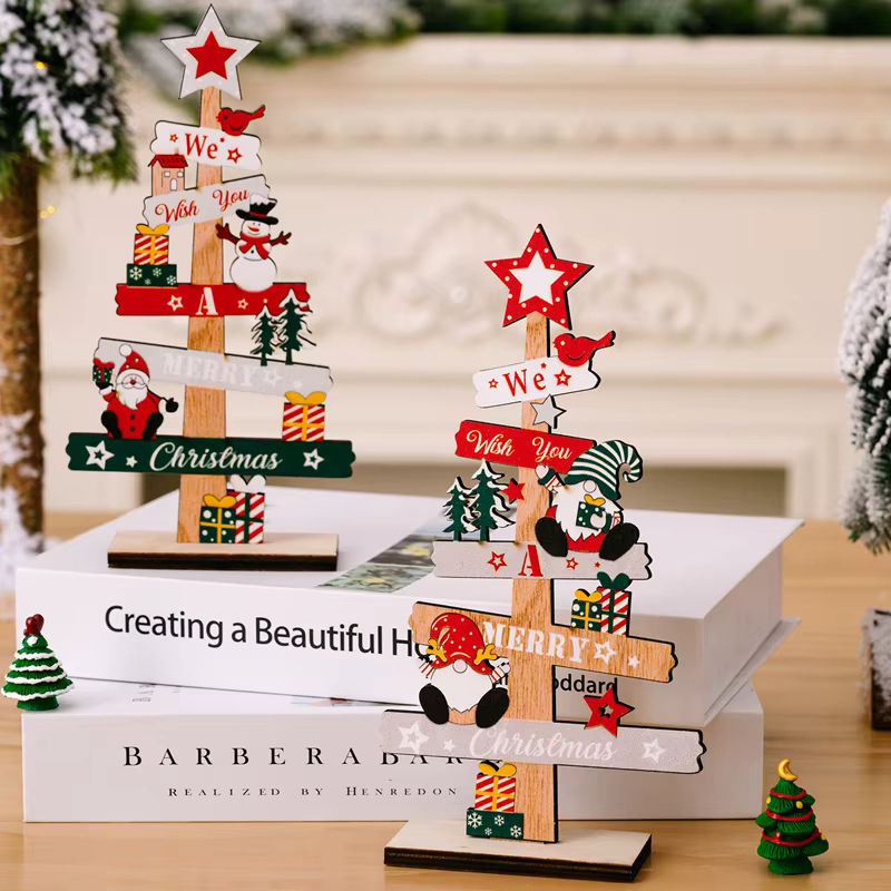 ZQNYCY Weihnachtsdekoration aus Holz mit Weihnachtsmann und Schneemann als Desktop-Schmuck im Landhausstil, mehrfarbig - Bild 3