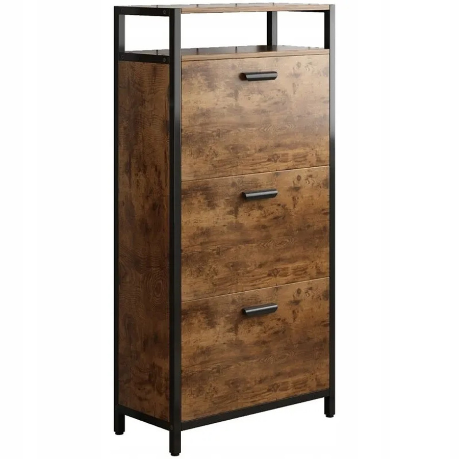 Rebiko Rustikaler Schuhschrank in Braun im Industrial-Stil mit 3 Einlegeböden, H x B x T: 130 x 60 x 30 cm - Bild 2