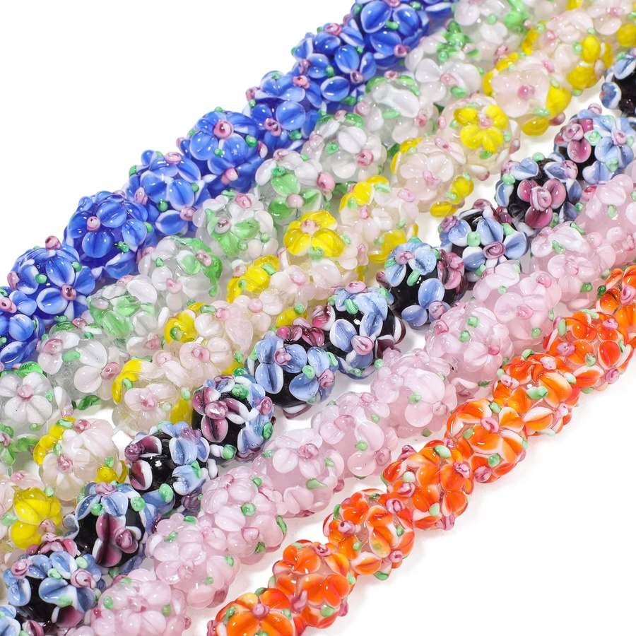 Lampwork-Glasperlen, bunte Würfel-Blumen, rund, 12–13 mm - Bild 4