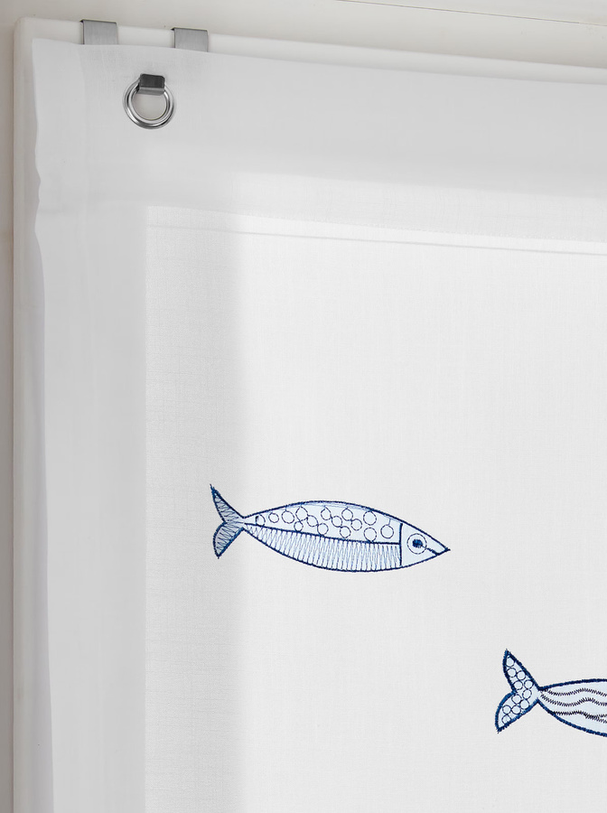 Raffrollo Heine Home mit Fisch-Motiven in Weiß und Blau, 130 x 45 cm, blickdicht, 100% Polyester - Bild 1