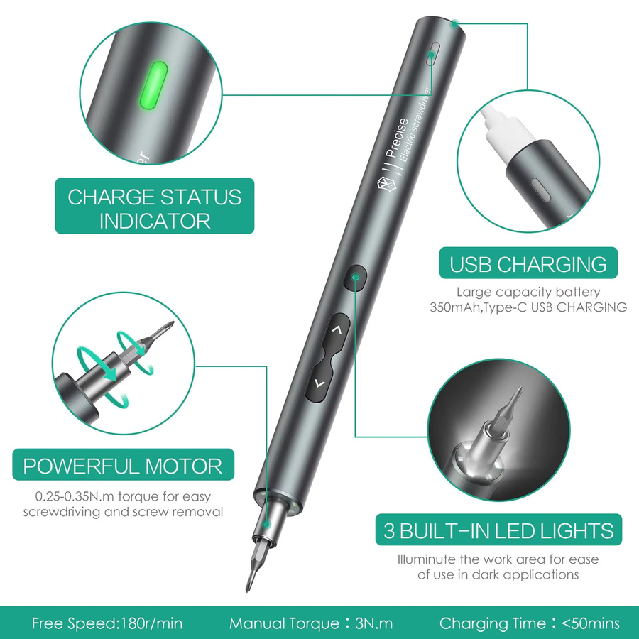 UF·TOOLS 6-in-1 Präzisions-Elektroschrauber-Set in Grau, wiederaufladbarer Mini-Elektroschrauber mit magnetischen Bits für Reparaturen an Mobiltelefonen und Xiaomi-Geräten - Bild 2