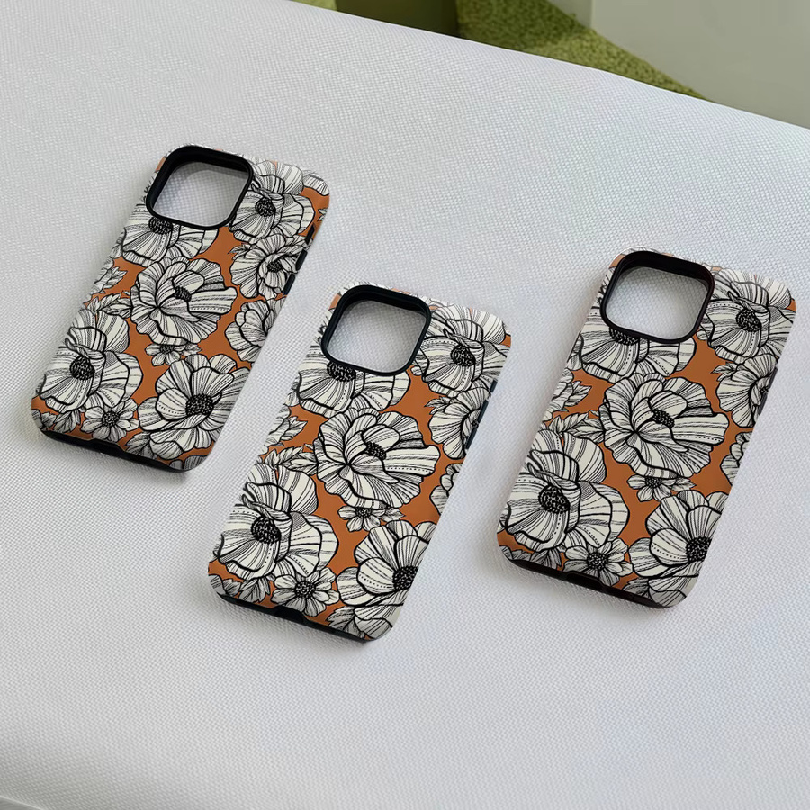 Aurea Case Matte Bumper MagSafe kompatible iPhone Hülle mit Retro Line Art Blumen Design in Multicolour - Bild 4