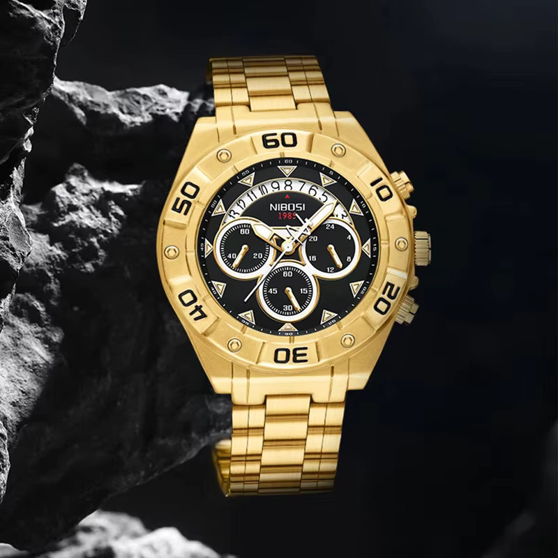 NIBOSI Armbanduhr Edelstahl, Gold, Quarz, Herren - Bild 3