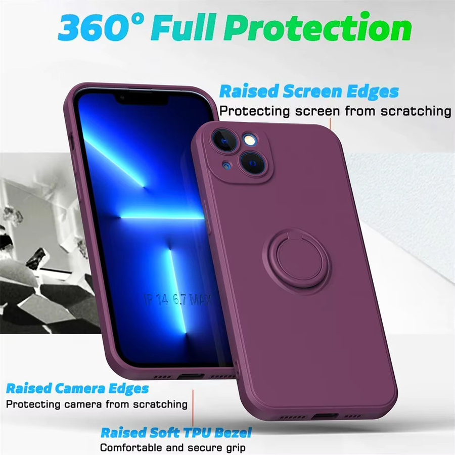 Magnetische Flüssigsilikon-Schutzhülle mit Ringhalter für iPhone 16 15 14 13 12 11 Pro Max Plus Mini XS XR 7 8 Plus 6S in Grau und Lila - Bild 5