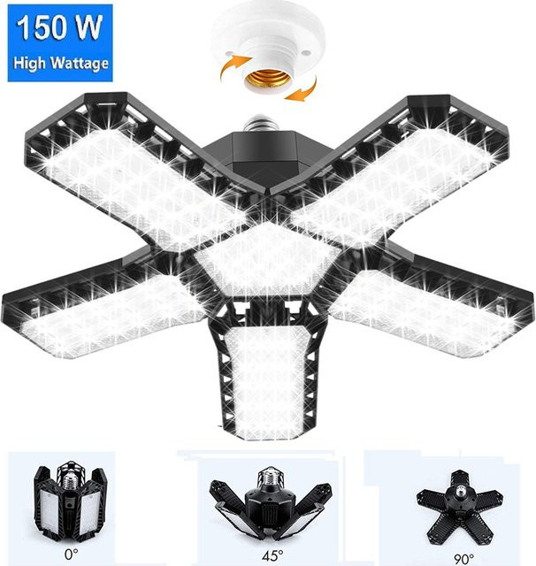 Leclstar Verformbare LED Deckenlampe mit E27 Sockel, 150 W, 15000 lm, 6500 K Kaltweiß, Garagenbeleuchtung für Keller, Lager und Shop - Bild 1