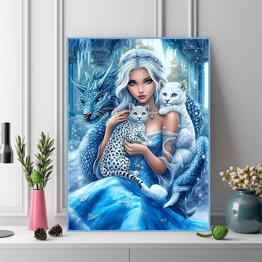 Momoart Diamantstickerei DIY Set mit Frauenporträt und Drache als Mosaik-Dekoration in Multicolor mit Full Round Diamanten - Bild 3