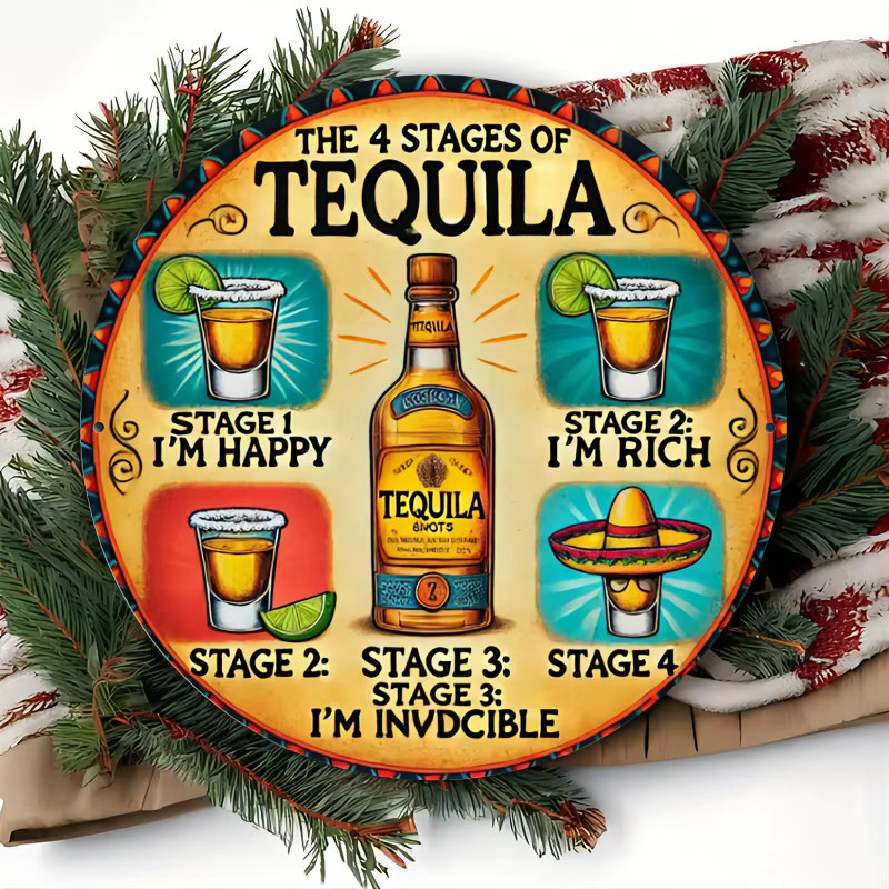 Potdemiel Retro Metal Aluminiumgemälde Die vier Stufen von Tequila, kreisförmig, Mehrfarbig, Durchmesser: 19,8 cm - Bild 3