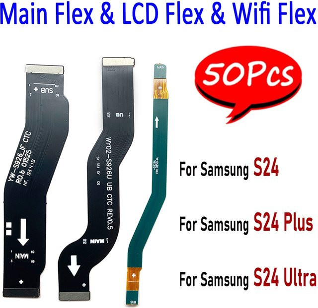 50 Stück Samsung S24 S24 Plus S24 Ultra Ersatzteil Set: FPC LCD Display Verbindung, Wi-Fi Signal Antenne und USB Mainboard Flex Kabel Band in Schwarz - Bild 1