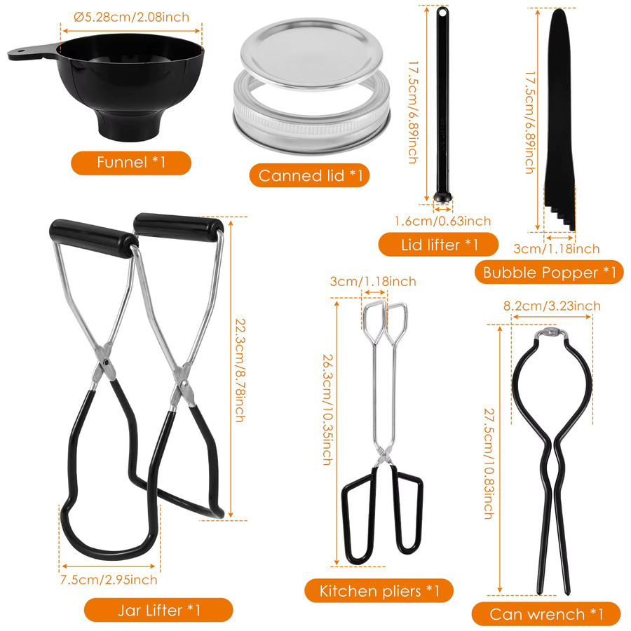 Willstar Konserven Werkzeug Set 7-teilig in Schwarz mit Glas Grabber Deckel Lifter Zange und Trichter für deine Küche - Bild 2