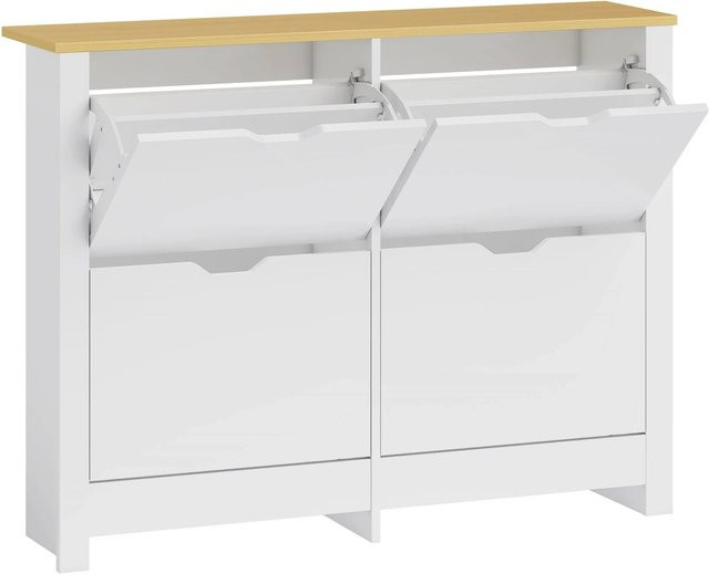 HOMCOM Schuhschrank mit Klappfächern aus Spanplatte, Weiß, B/T/H: 105 x 26 x 80 cm - Bild 1