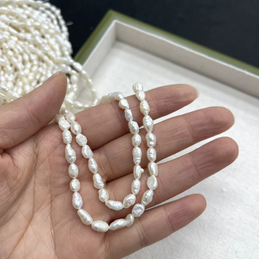 Perlen, weiße natürliche Süßwasserperlen, 5–6 mm, Unisex - Bild 2
