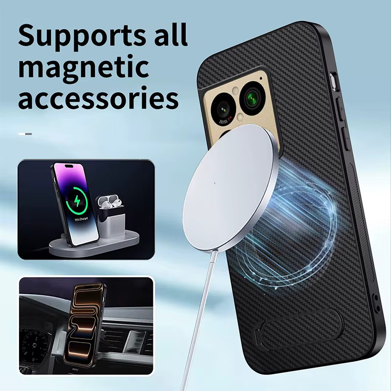 Magnetische Hülle für Sony Xperia 1 VIII aus PU-Leder mit Carbonfaser-Textur und MagSafe-Unterstützung in Schwarz und Lila - Bild 3