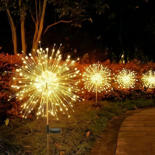 OKAL RED EAST Solar-Feuerwerkslampe für den Außenbereich mit 8 Beleuchtungsmodi und IP65 LED-Kugelform für Garten, Wege und Festdekoration - Bild 1