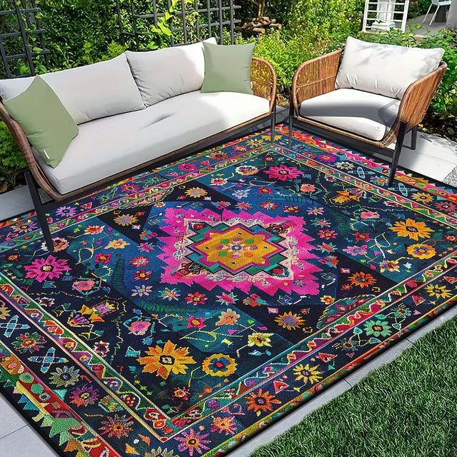 Lodestar Teppich mit buntem Blumenmuster in Multicolour, rutschfest und maschinengefertigt aus Polyester, B/T: 100 x 150 cm - Bild 1