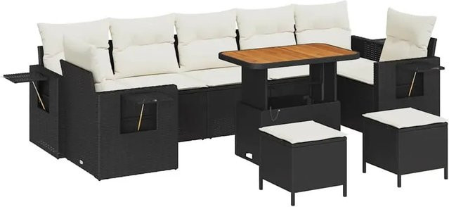 vidaXL Garten-Sofa-Set 10-teilig aus Poly-Rattan in Schwarz - Bild 1