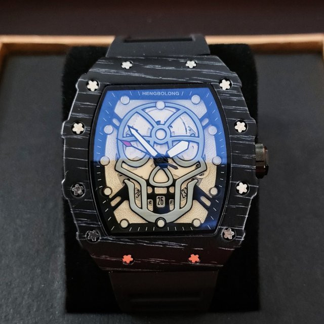 STARPERISH Armbanduhr Tonneau, Quarz, Kautschukband, Herren, Schwarz - Bild 1