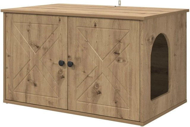 vidaXL Katzenhaus aus Holzwerkstoff in Eiche und Braun, B/T/H: 85 x 55 x 50 cm - Bild 1