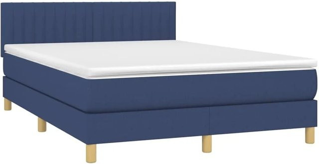 vidaXL Boxspringbett mit Matratze in Blau und Weiß, Hybridbett mit LED-Unterbettbeleuchtung und USB-Ladeport, B/T: 140 x 190 cm - Bild 1
