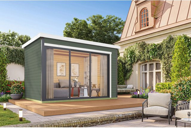 Lasita Blockbohlenhaus Austin Gartenhaus in Grün, B/T/H: 379,6 x 239,4 x 259,6 cm - Bild 1