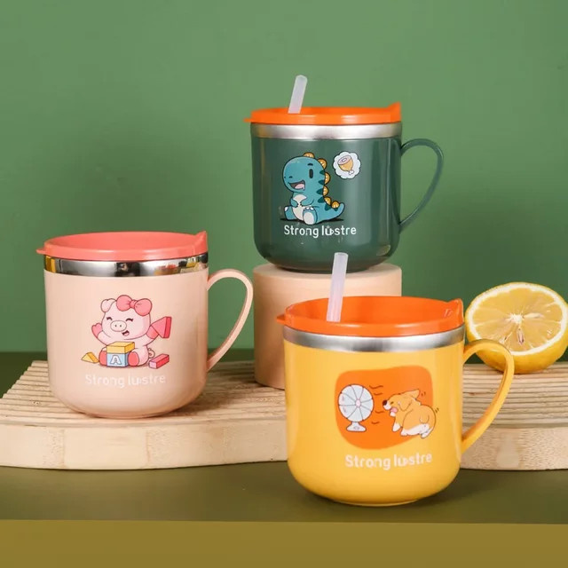 Kinder Thermos Trinkflasche mit Cartoon Tier Motiv aus Edelstahl, 250 ml, Mehrfarbig - Bild 1