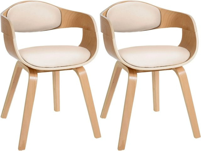 DELUKE 2er Set LONDON Konferenzstühle aus Kunstleder und Holz in Natur-Beige, H x B x T: 73 x 49 x 46 cm - Bild 1