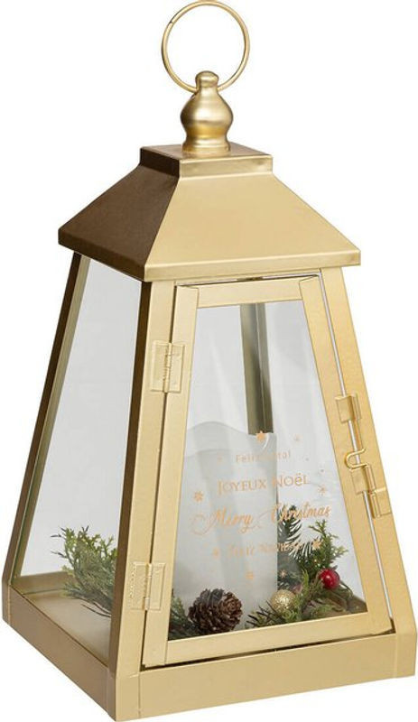 Atmosphera Metalllaterne in Gold mit LED-Stumpenkerze, H x B x T: 32 x 17 x 17 cm - Bild 1