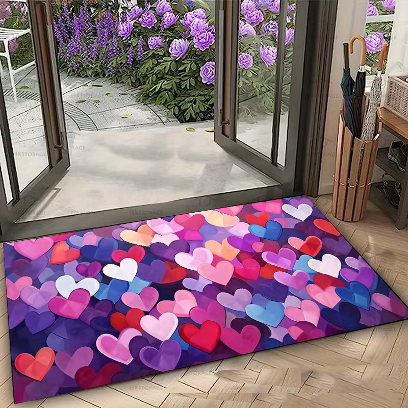 Rutschfester Aquarell-Herz-Teppich in Bunt für Wohnzimmer und Schlafzimmer - Bild 2