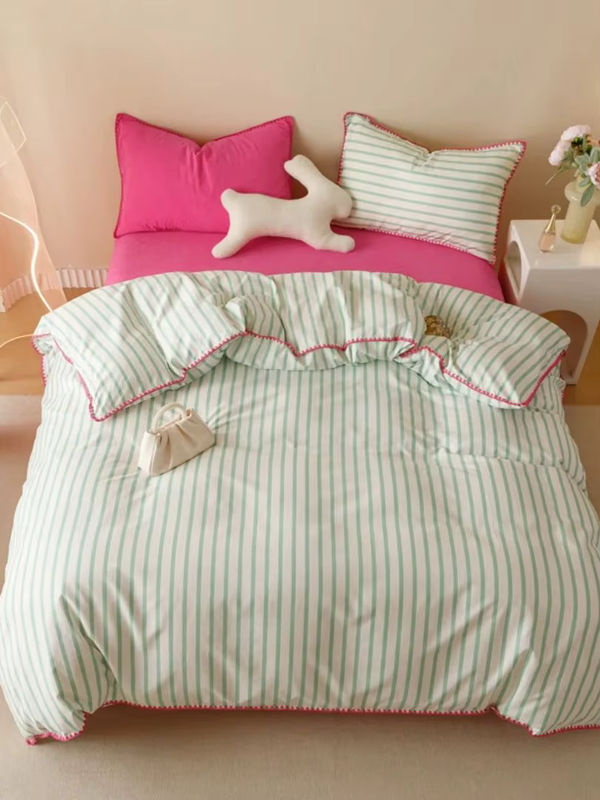 Tröster Bettwäsche-Set INS Mädchen gestreift aus weicher gewaschener Baumwolle, Farbe: Pink, B/H: 150 x 200 cm, 4-teilig - Bild 7