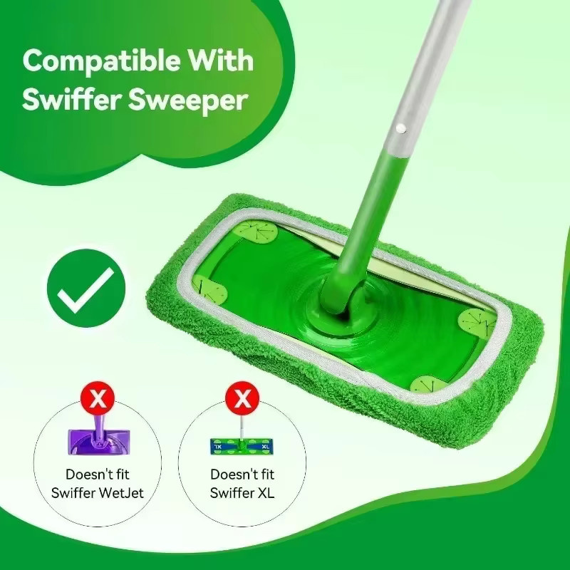 Untior Wiederverwendbare Mikrofaser Wischpads in Grün für Swiffer Sweeper Mops zur Reinigung von Oberflächen und Hartböden - Bild 2