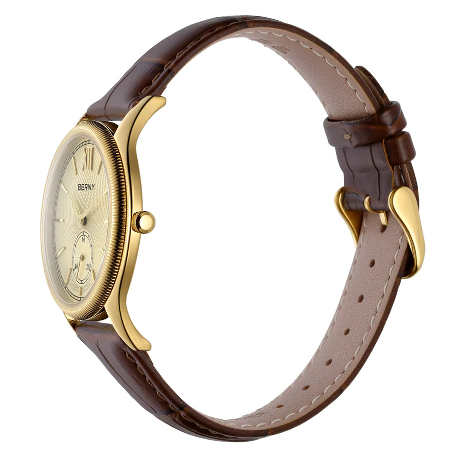 BERNY Armbanduhr, Quarz, Gold, Lederarmband, Herren - Bild 4