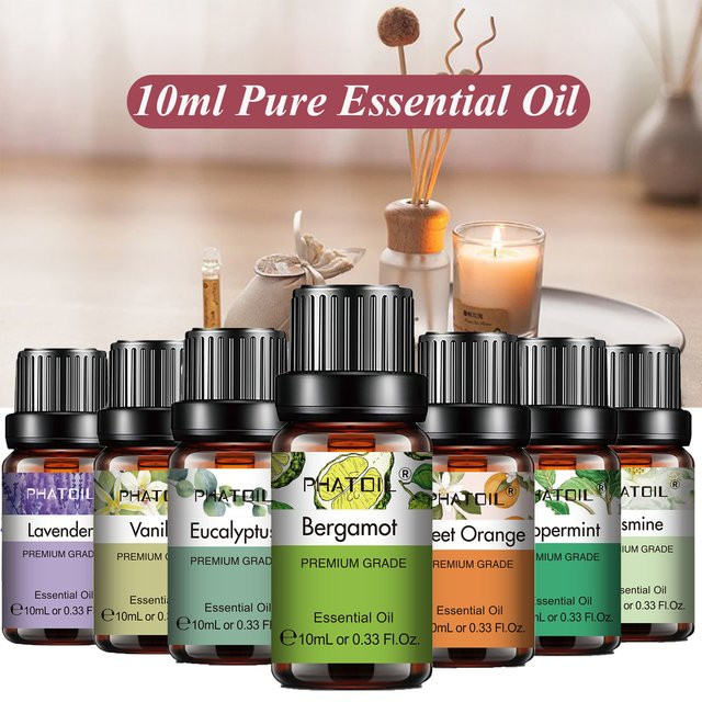 PHATOIL Ätherisches Pflanzenöl Eukalyptus Lavendel Bergamotte Vanille Pfefferminze, 10 ml - Bild 1