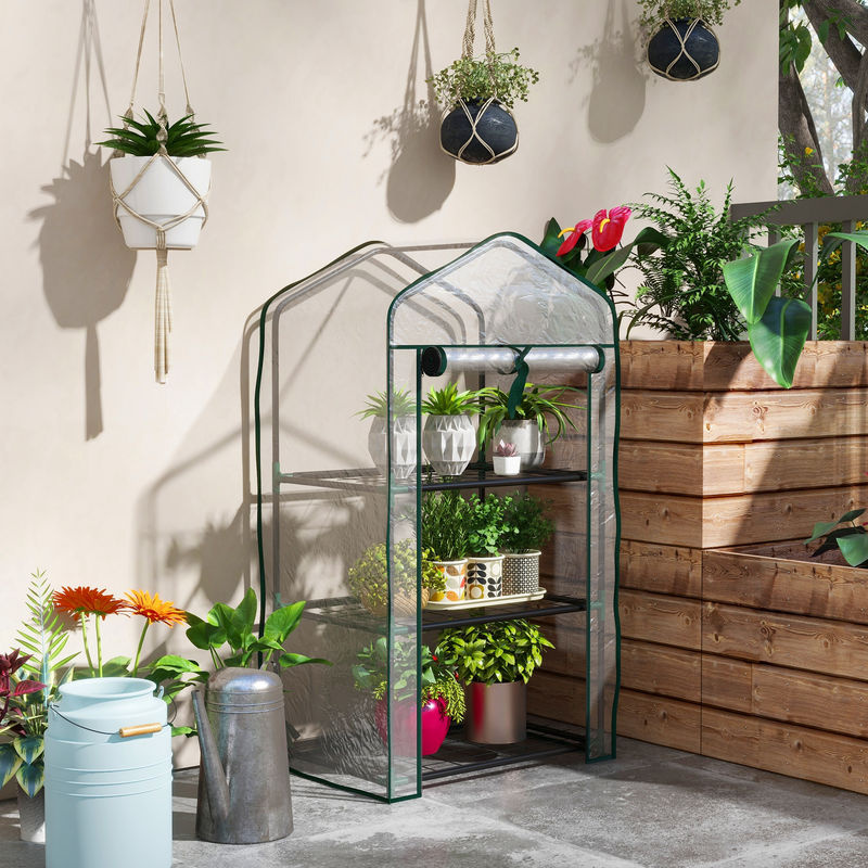 Aosom Outsunny Garten-Gewächshaus mit 3 Regalen, transparentes Balkon-Gewächshaus mit Stahlrahmen und PVC-Abdeckung, B/T/H: 59 x 39 x 127 cm - Bild 2