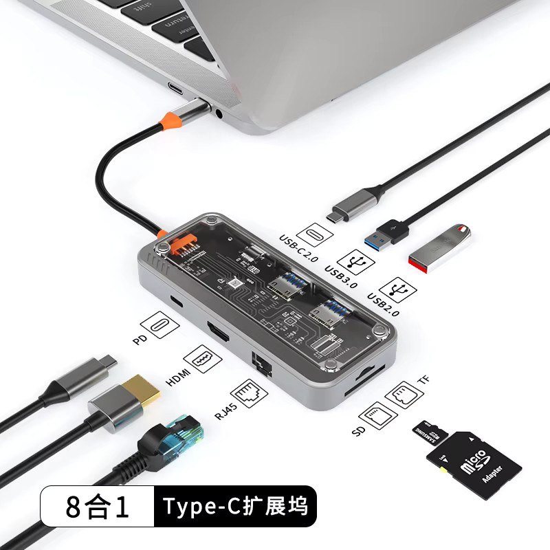 Basix 8in1 USB C Hub mit Ethernet Port und PD 100W Ladung in Grau - Bild 6