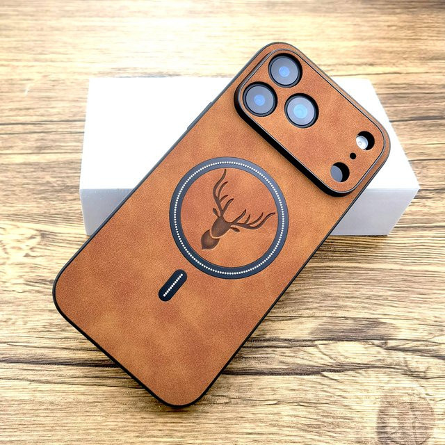 Retro Lederhülle für Apple iPhone kompatibel mit iPhone 17 Pro Max, 16, 15, 14, 13, 12, 11 und iPhone 17 Air, MagSafe kabelloses Laden, Vollständige Abdeckung, Orange und Braun - Bild 1