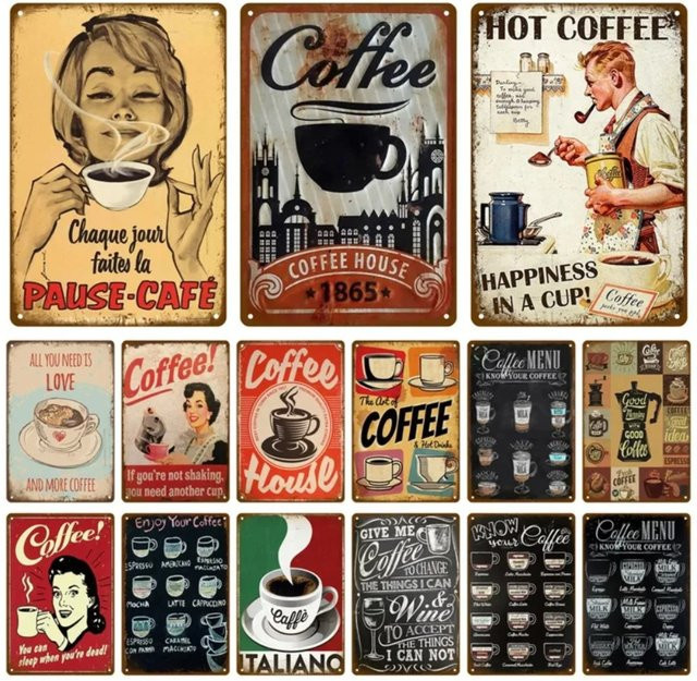 CIFBUY Vintage Kaffee Metallschild in Multicolour, Retro-Wandkunst aus Blech, Rechteckig, Breite: 30,0 cm, Höhe: 20,0 cm, Tiefe: 20,0 cm - Bild 1