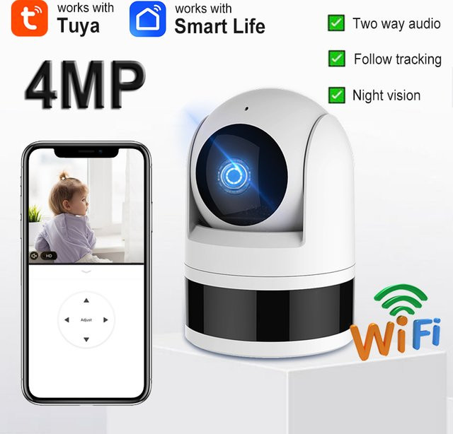 Tuya WiFi Überwachungskamera 4MP HD Smart Life APP Innenmonitor in Weiß mit Zwei-Wege-Sprach-Intercom und Echtzeit-Auto-Tracking - Bild 1