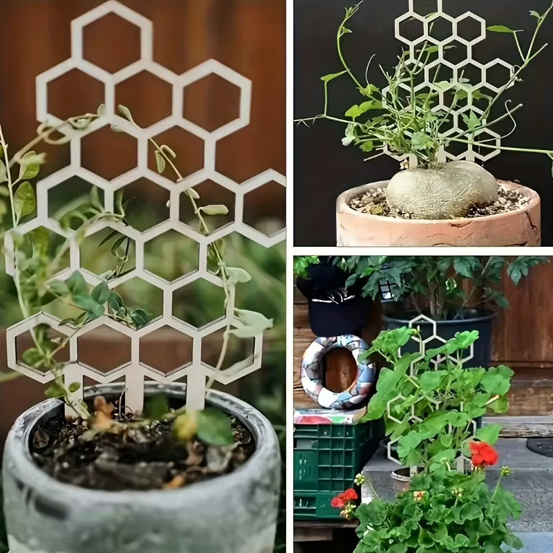 Pflanzenspaliere aus Wabenholz mit Mesh-Kletternetz als Gartentopf-Stützrahmen für Kletterpflanzen, B/T/H: 19,3 x 10,0 cm - Bild 4