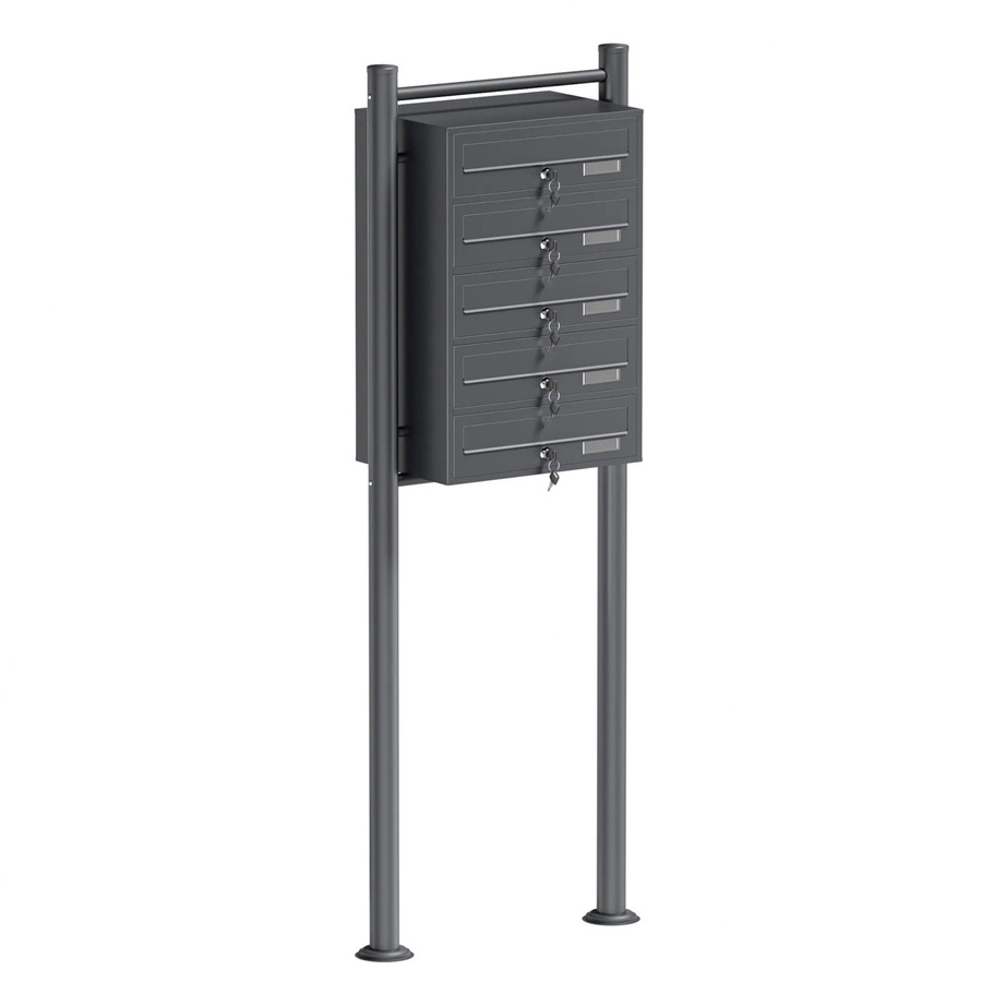 Wiltec Briefkastenanlage mit 5 Briefkästen in Anthrazit, H x B x T: 1500 x 556 x 270 mm - Bild 2