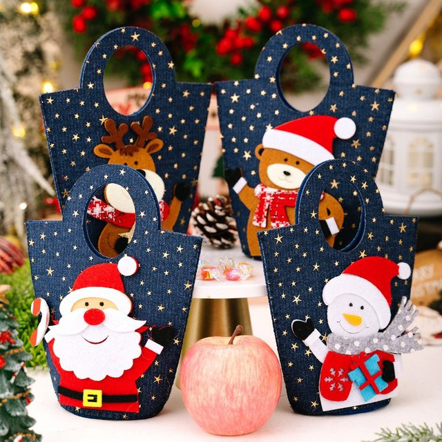 WakaParty Weihnachtsgeschenktasche aus Denim in Blau für Süßigkeiten und Kekse als Weihnachtsdekoration - Bild 1