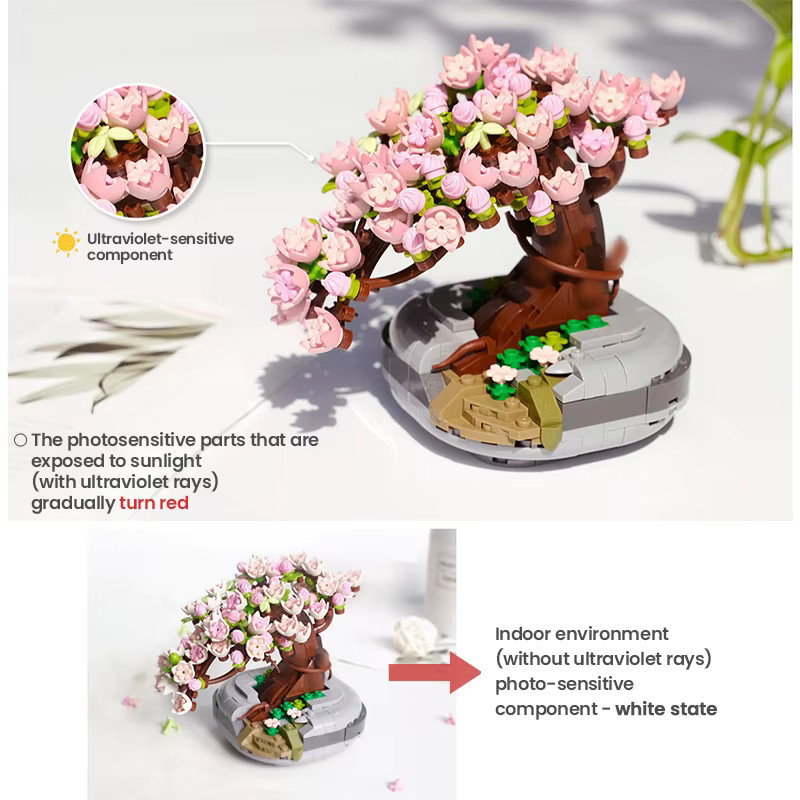 CONUSEA Mini Sakura Bonsai, Bausteine, UV-Farbwechsel, Kirschblütenbaum Topfpflanze - Bild 2
