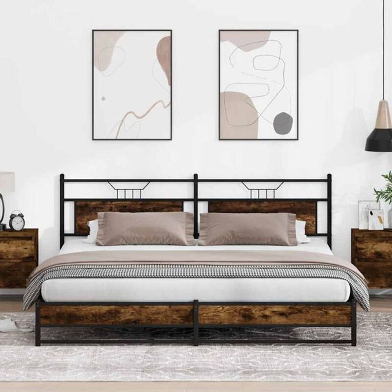 Metallbett Vidaxl im Industrial Design aus Metall und Holzwerkstoff in Braun, B/T/H: 193 x 201 x 91,5 cm, ohne Matratze - Bild 1