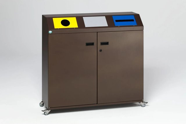 PROREGAL Wertstoffsammelstation Eckig in Braun mit 3 Einsätzen aus verzinktem Stahl, H x B x T: 97,5 x 108 x 37,5 cm - Bild 1