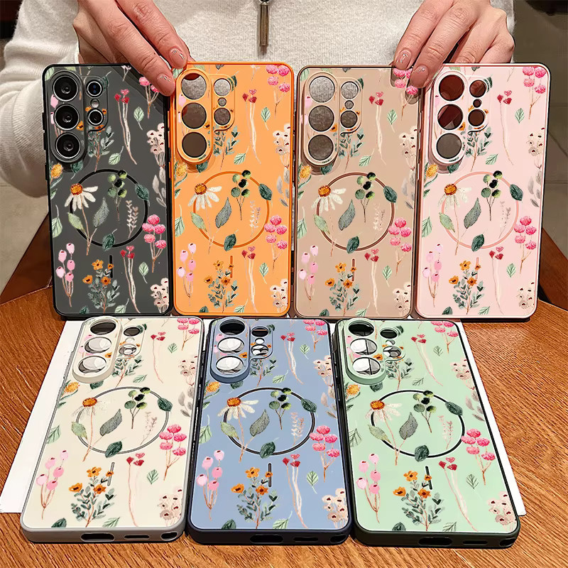 Magnetische Handyhülle mit buntem Blumenmuster für Samsung Galaxy S25 S26 Ultra S24 S23 FE A17 A56 A37 A16 A55 A15 A36 A55 Cover in Multicolour und Orange - Bild 4