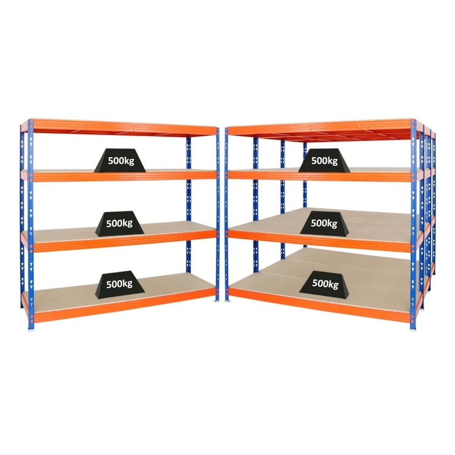 PROREGAL Rhino Schwerlastregal Set mit 4 Regalen, Blau-Orange, H x B x T: 180 x 200 x 60 cm, 4 Ebenen mit Spanplatten, 500 kg Fachlast - Bild 2