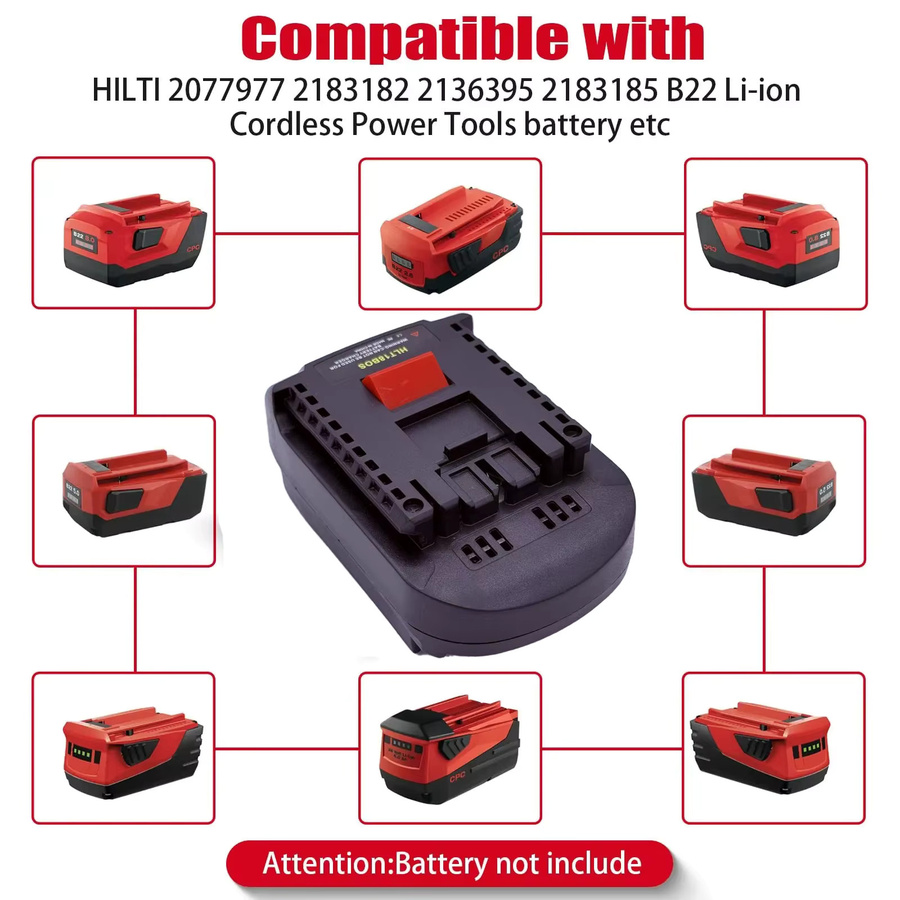 ALASICKA Adapter HLT22MT HLT22DW HLT22MIL HLT18BOS für Hilti 22V Li-Ion Akku und Makita Dewalt Milwaukee Bosch 18/20V Werkzeug in Schwarz - Bild 3