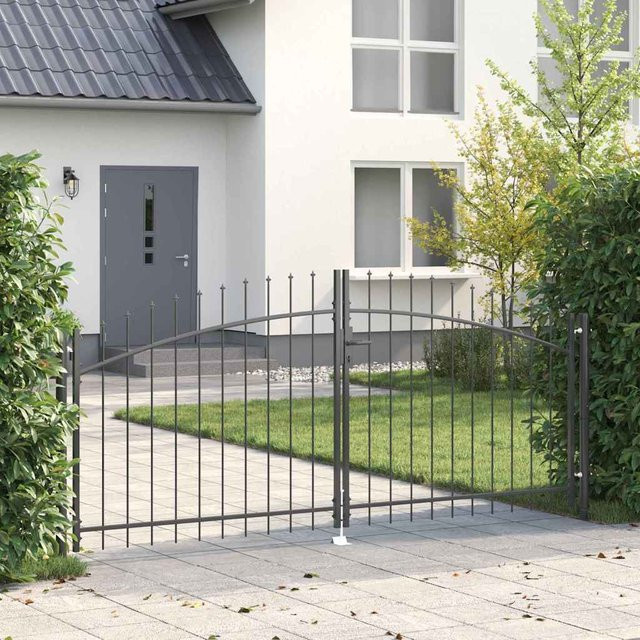 vidaXL Doppeltor Gartentor mit Schloss aus Stahl in Grau, B: 125 cm, H: 300 cm - Bild 2