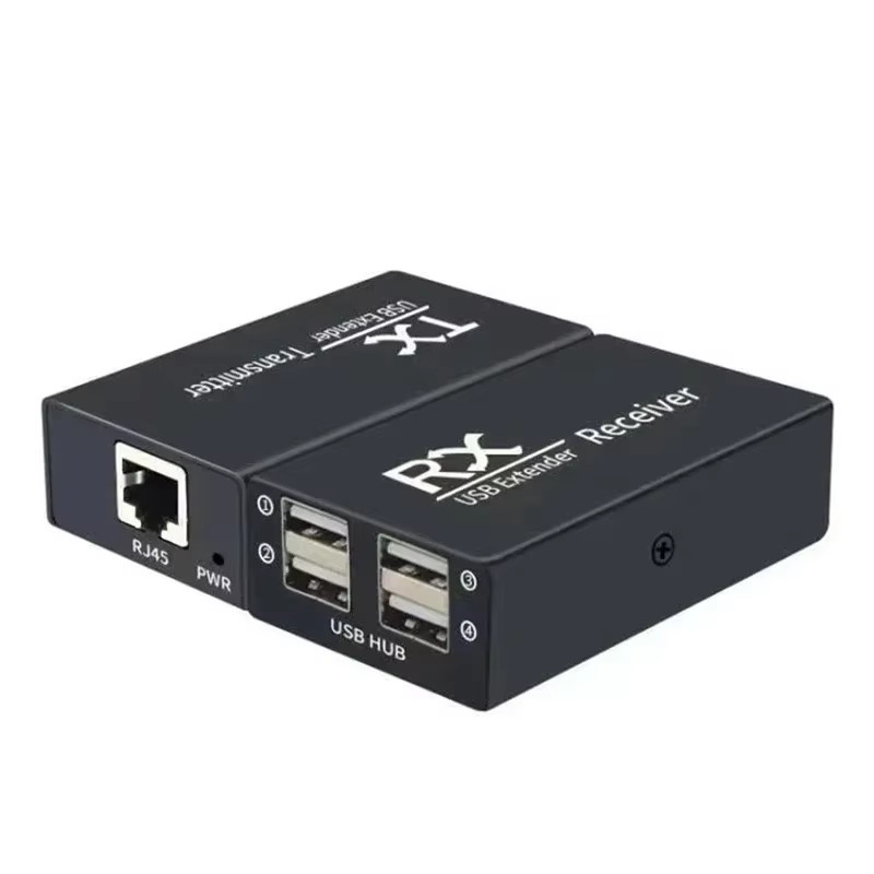 Qkens 4-Port USB-Extender Set in Schwarz für bis zu 120 m über CAT6-Ethernet-Kabel zur Verbindung von Laptop, PC, Tastatur, Maus und USB-Flash-Disk - Bild 2