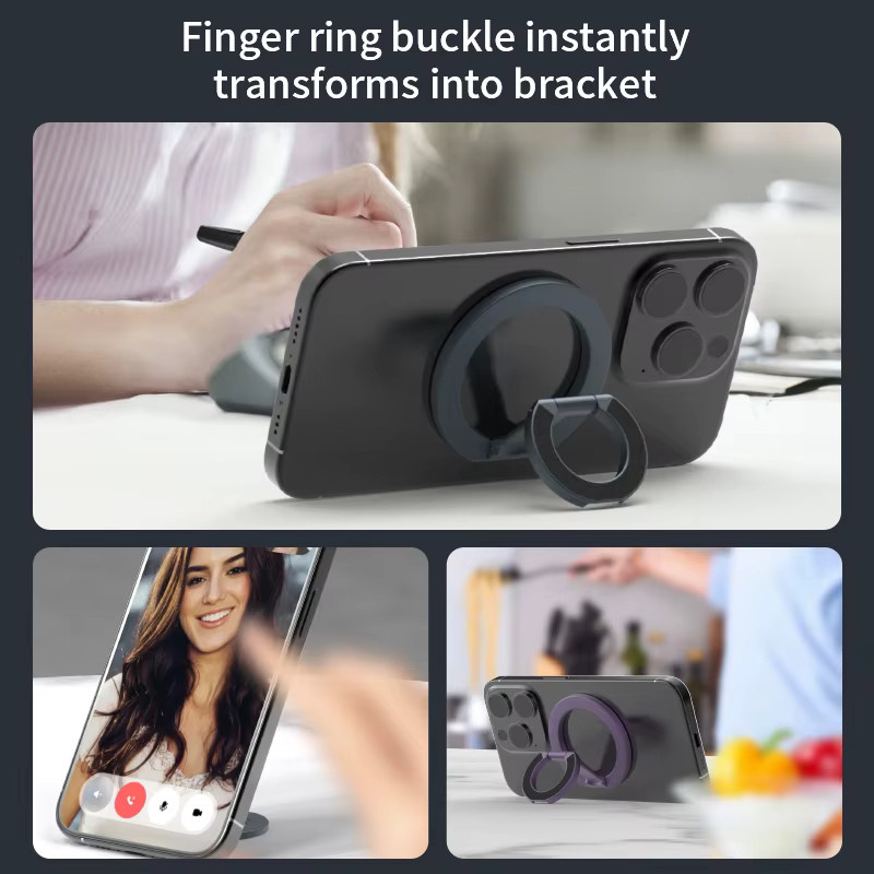 WSSHE Magnetische Handyhalterung mit doppelseitigem starken Magneten und Saugring für MagSafe – faltbarer Ständer für iPhone 17, 16, 15, 14 Pro in Schwarz oder Lila - Bild 4
